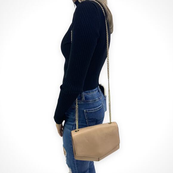 SANDRO Beige Crossbody Bag With Gold Accent Strap